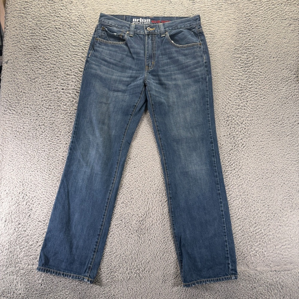 Urban Pipeline Jeans Mens 32x34 Blue Cotton Denim Straight Leg Faded Relaxed